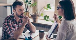 Man and woman having serious conversation